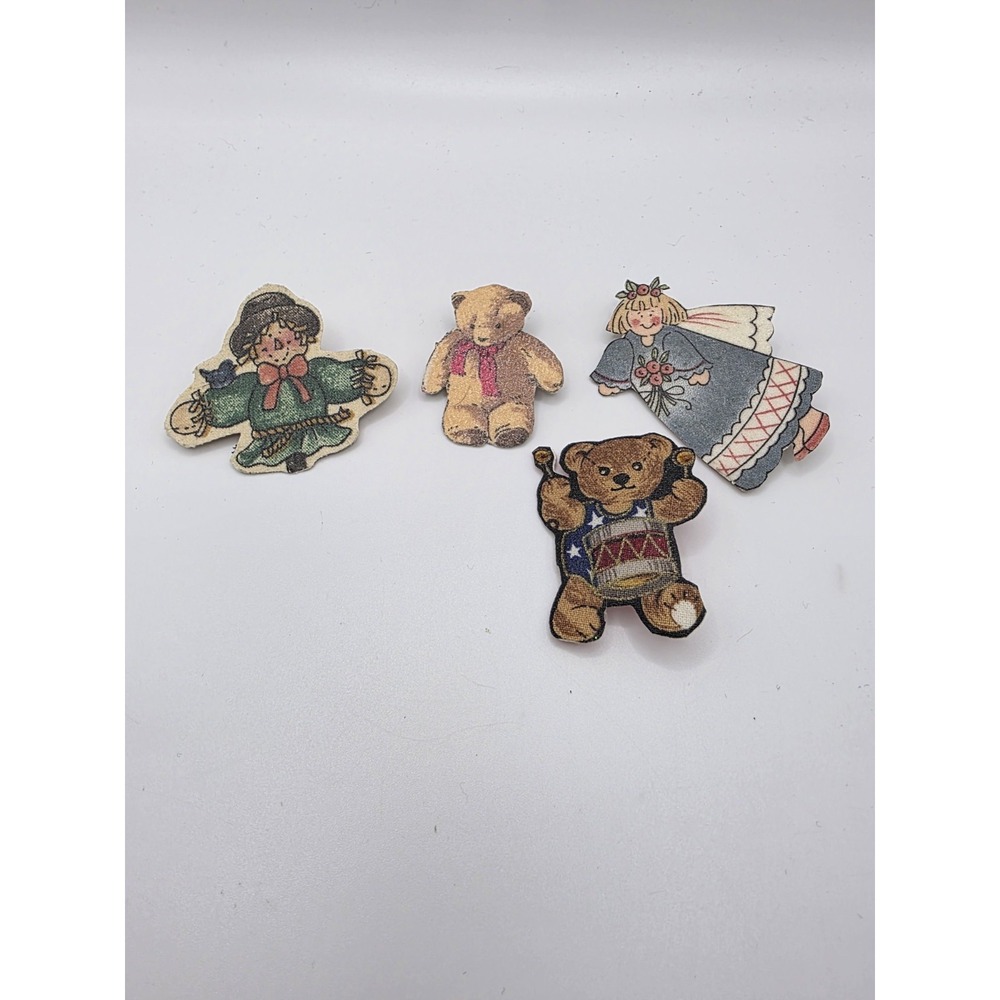 Handmade Vintage Pins Teddy Bears Angel And Scarecrow